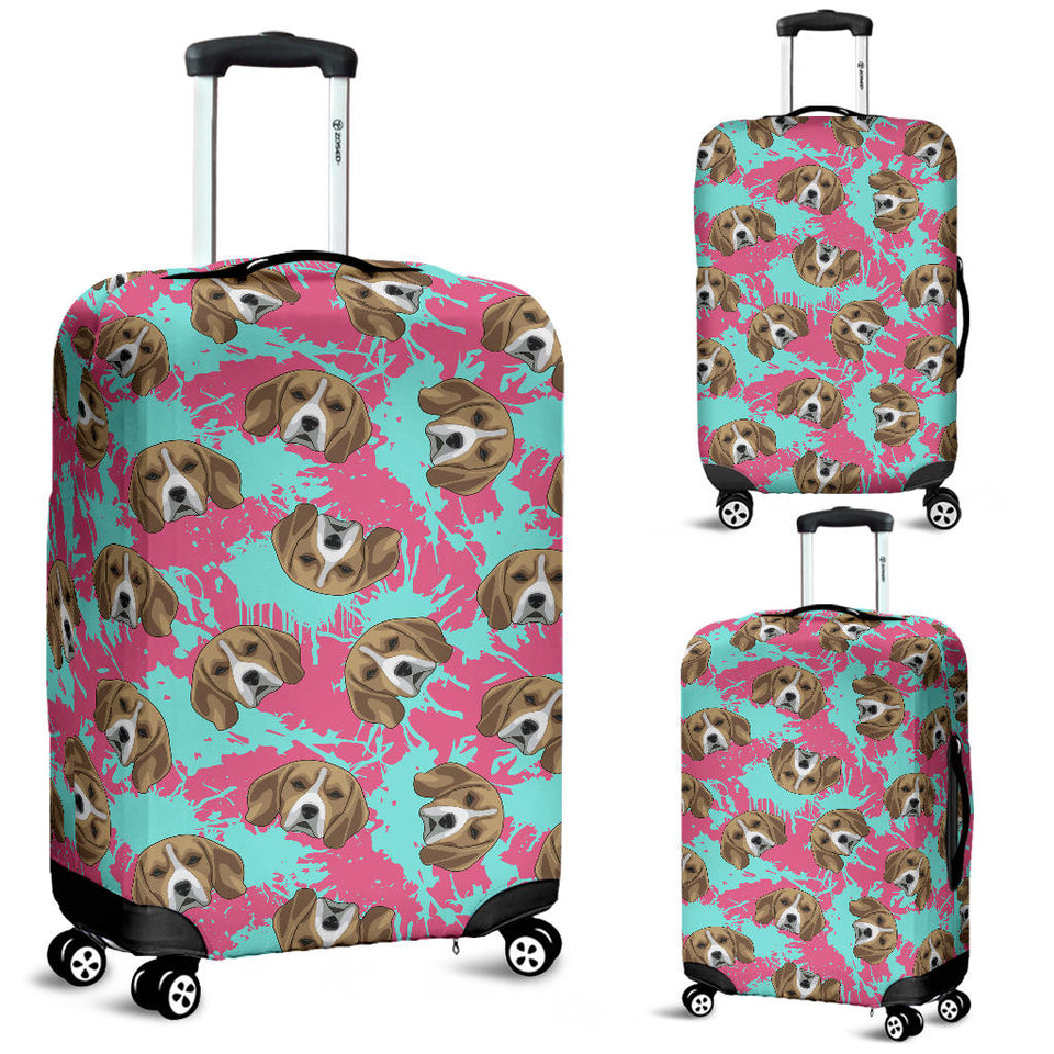 Beagle Muzzles Turquoise Paint Splashes Pink Pattern Luggage Covers