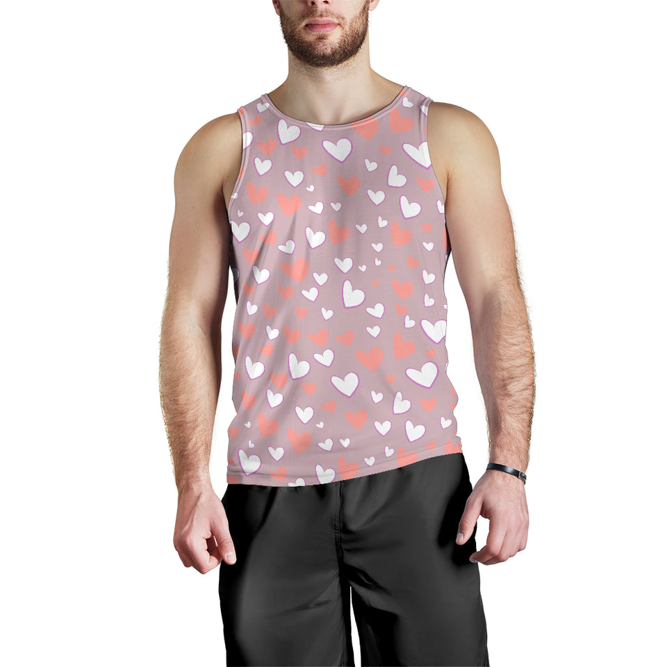coral white heart pattern Men Tank Top