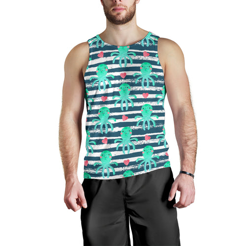 Cute octopuses heart striped background Men Tank Top