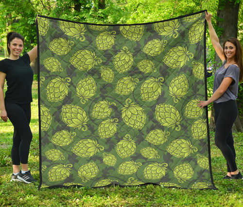 Hop Pattern Hop Cone Background Premium Quilt