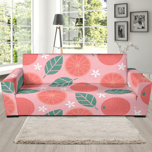 Grapefruit Leaves Flower Pink Background Sofa Slipcover