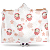 Daruma Japanese Wooden Doll Cherry Blossom Flower Pattern Hooded Blanket