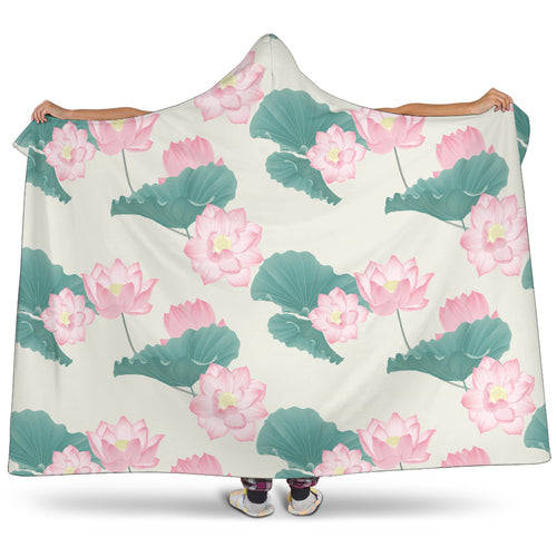 Pink Lotus Waterlily Leaves Pattern Hooded Blanket