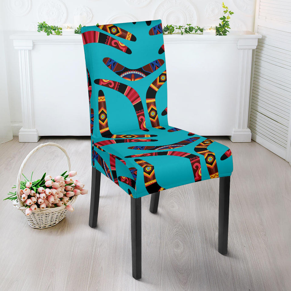 Boomerang Australian Aboriginal Ornament Blue Background Dining Chair Slipcover