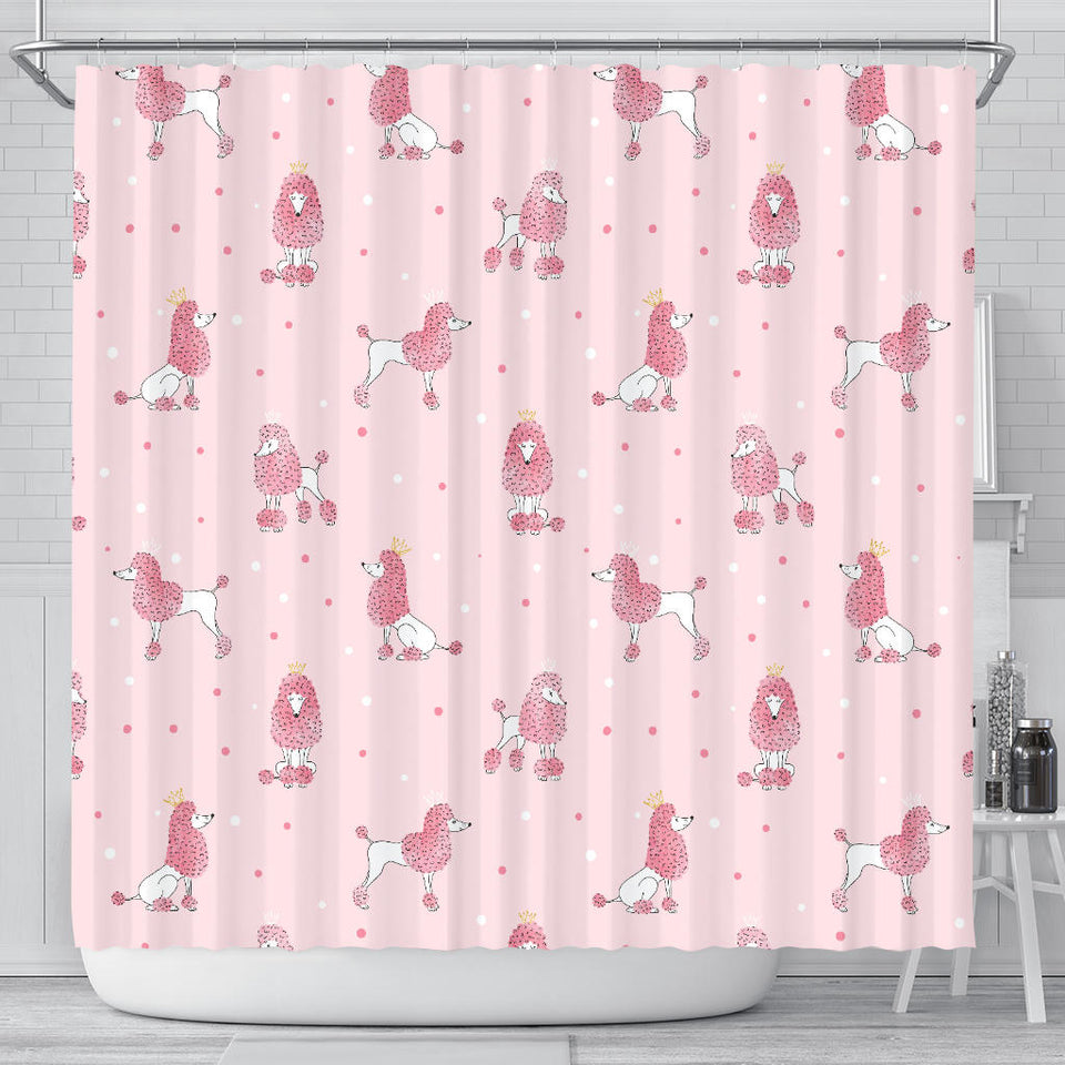 Poodle Dog Pink Color Theme Shower Curtain Fulfilled In US