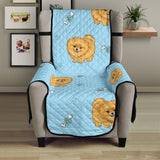 Brown cute pomeranian blue blackground Chair Cover Protector
