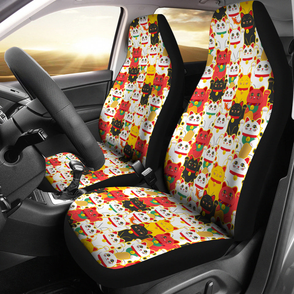 Colorful Maneki Neko Lucky Cat Pattern Universal Fit Car Seat Covers
