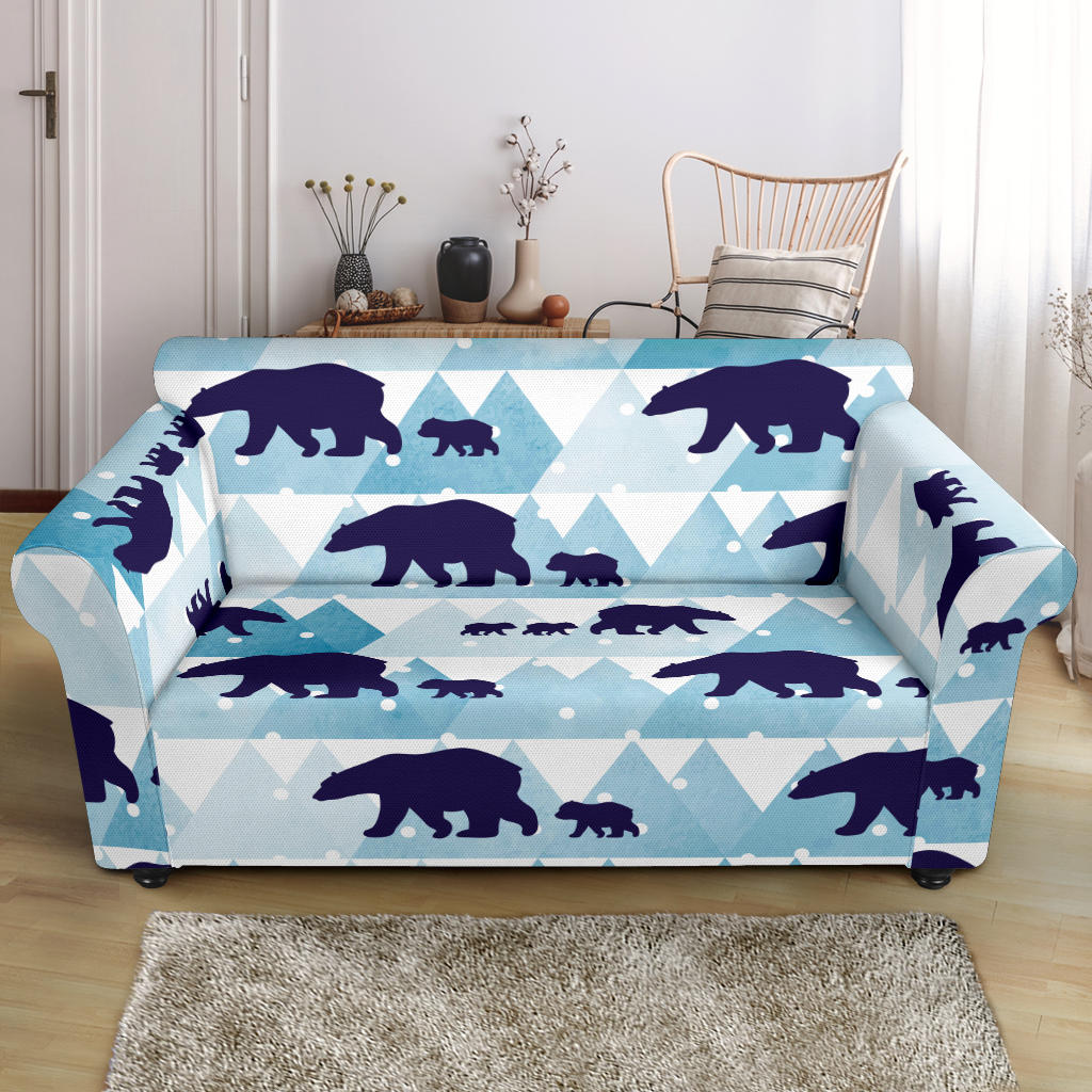 Polar Bear Winter Snow Pattern Loveseat Couch Slipcover