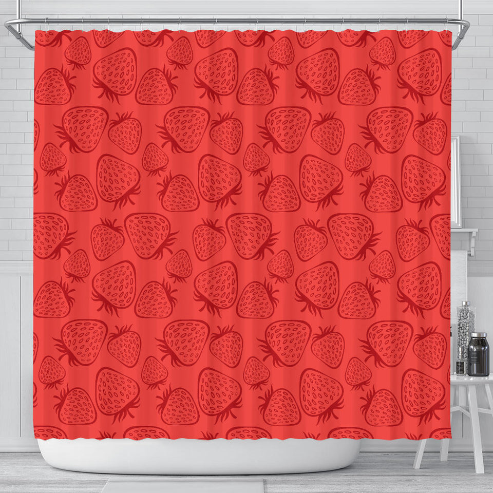 Strawberry Pattern Red Background Shower Curtain Fulfilled In US