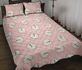 Clock pattern pink blackground Quilt Bed Set