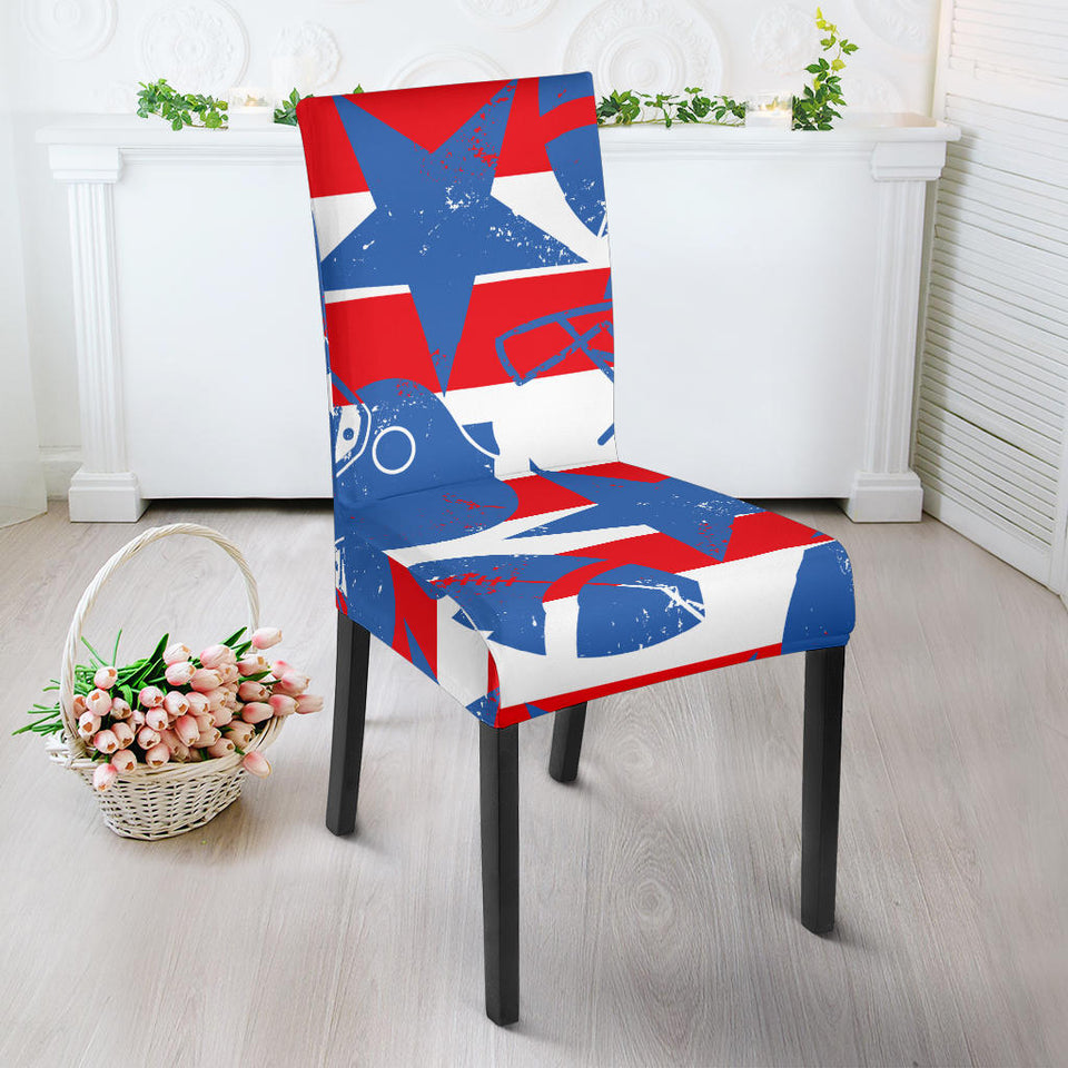 American Football Ball Star Stripes Pattern Dining Chair Slipcover