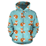 Fox Pattern Blue B Ackground Zip Up Hoodie