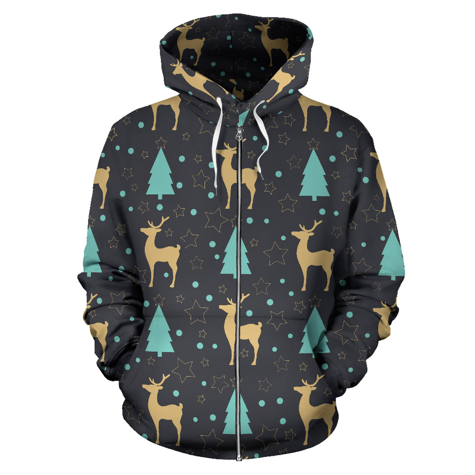 Deers Star Tree Pattern Zip Up Hoodie