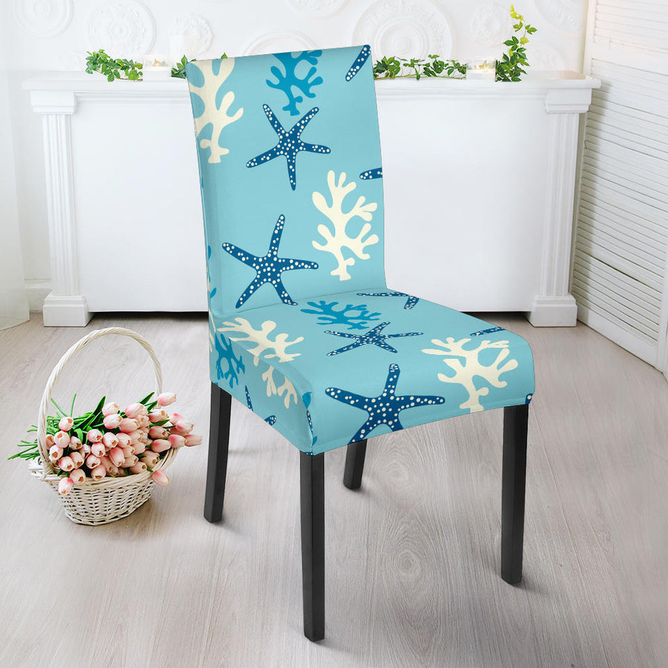 Blue Starfish Coral Reef Pattern Dining Chair Slipcover