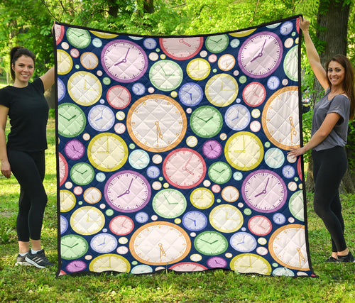 Colorful Clock Background Premium Quilt