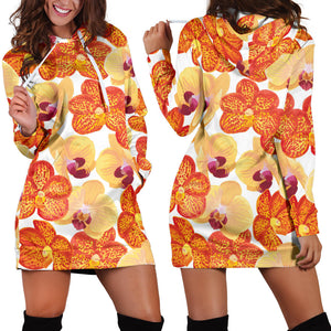 Orange Yellow Orchid Flower Pattern Background Women'S Hoodie Dress