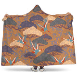 Bonsai Bamboo Stork Japanese Pattern Brown Theme Hooded Blanket