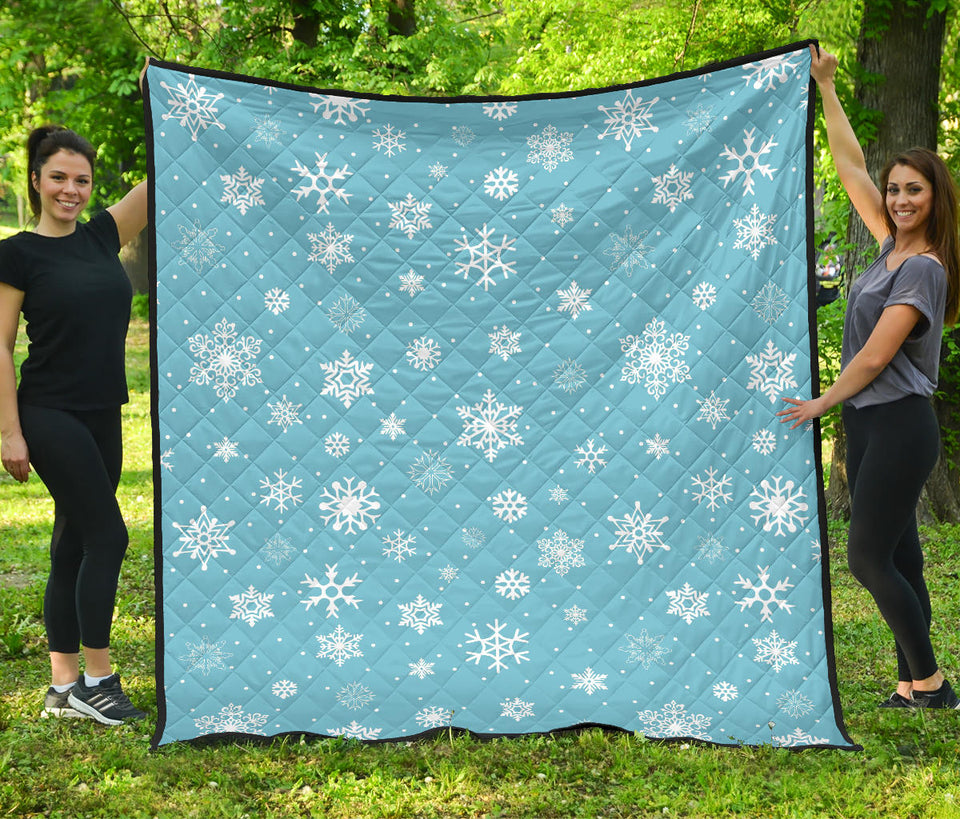 Snowflake Pattern Blue Background Premium Quilt