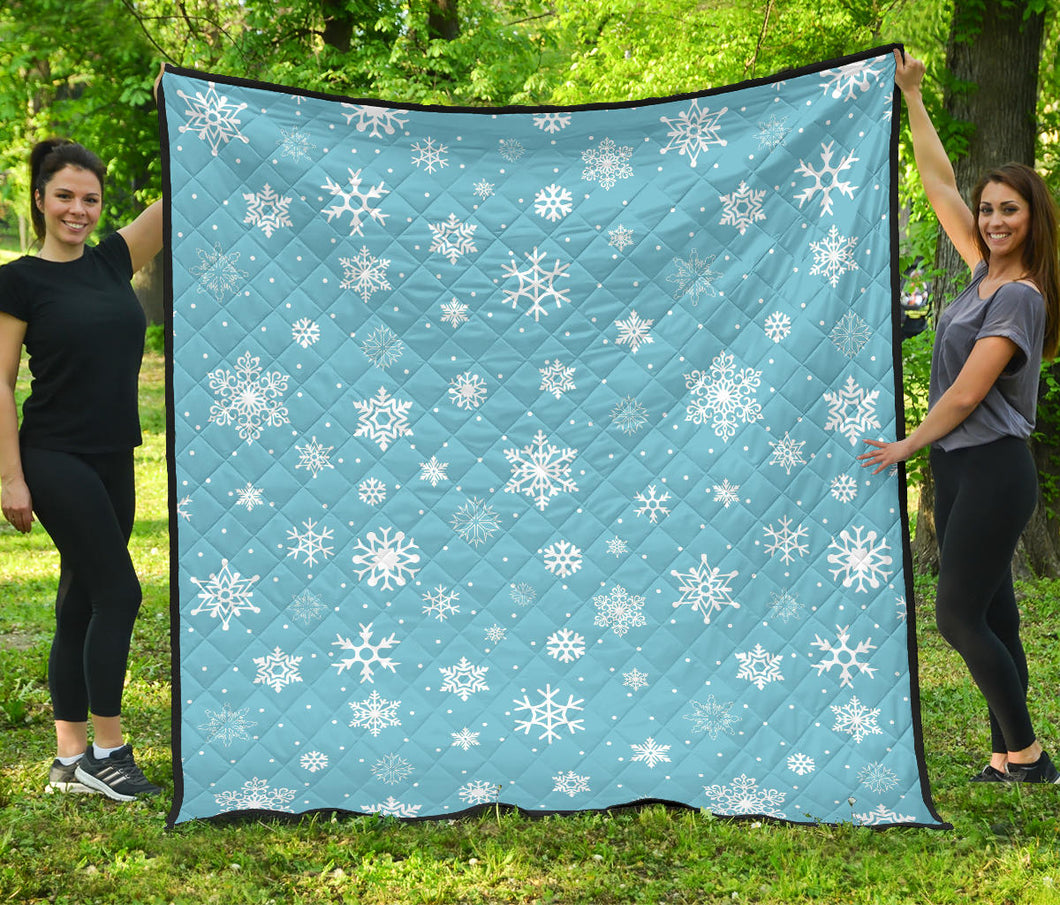 Snowflake Pattern Blue Background Premium Quilt