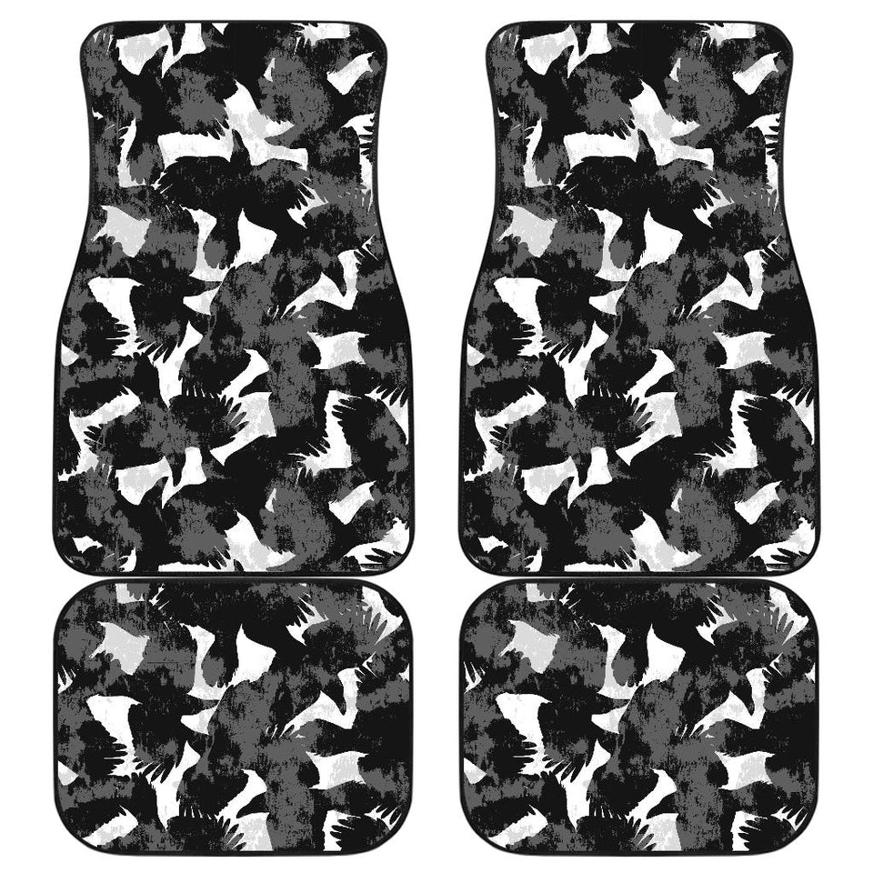 Crow Illustration Pattern Front And Back Car Mats