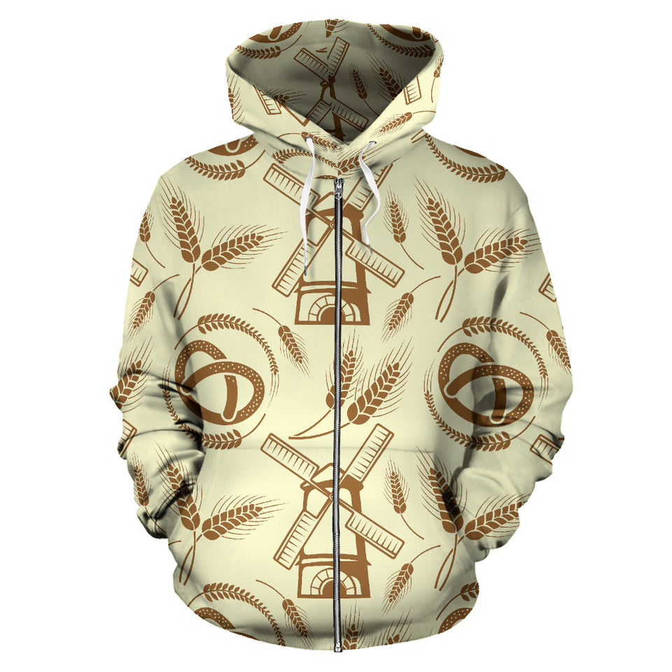 Windmill Wheat Pattern Zip Up Hoodie