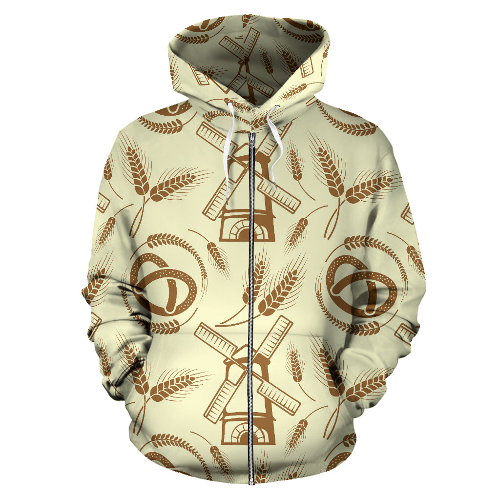 Windmill Wheat Pattern Zip Up Hoodie