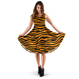 Bengal Tigers Skin Print Pattern Background Sleeveless Midi Dress