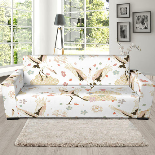 Beautiful Japanese Cranes Pattern Sofa Slipcover