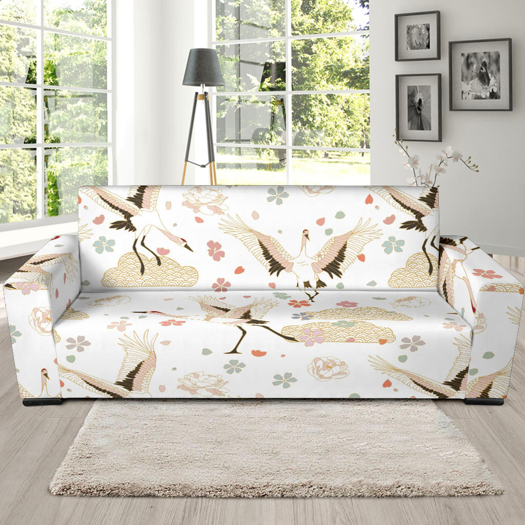 Beautiful Japanese Cranes Pattern Sofa Slipcover