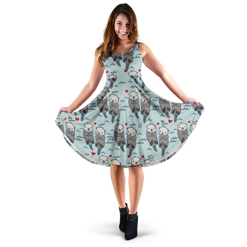 Lovely Sea Otter Pattern Sleeveless Midi Dress