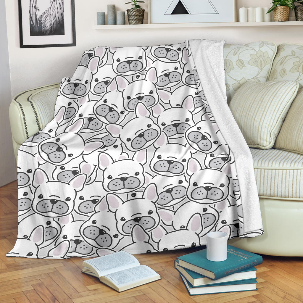 Cute French Bulldog Head Pattern Premium Blanket