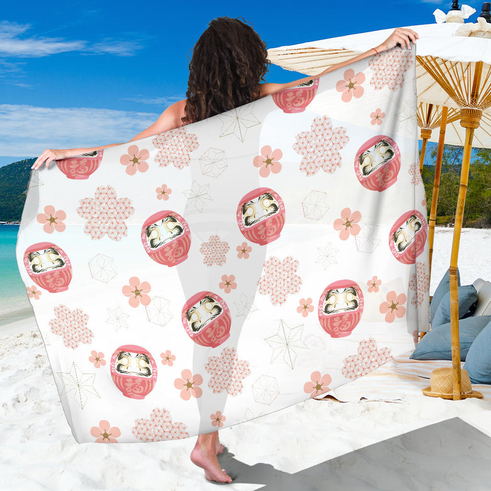 Daruma Japanese Wooden Doll Cherry Blossom Flower Pattern Sarong