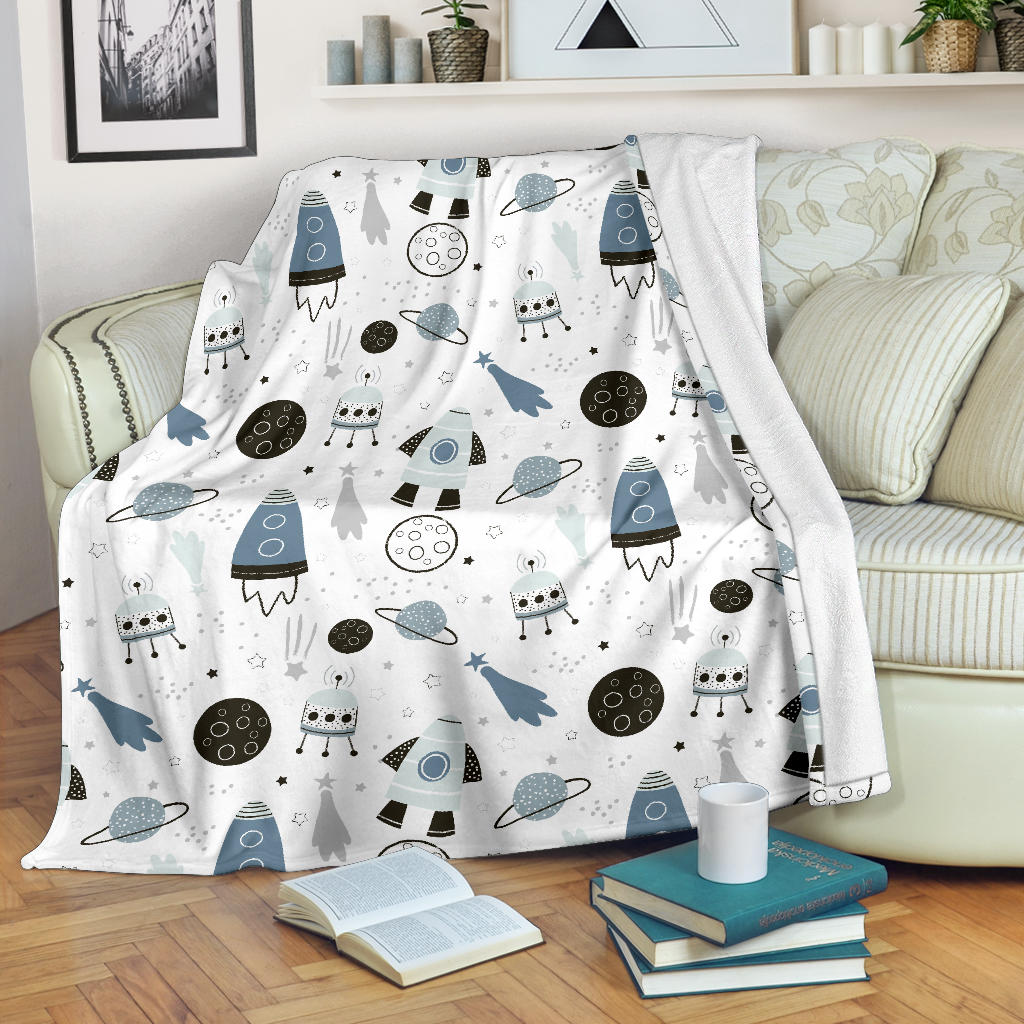 Hand Drawn Space Elements Space Rocket Star Planet Space Probe Premium Blanket