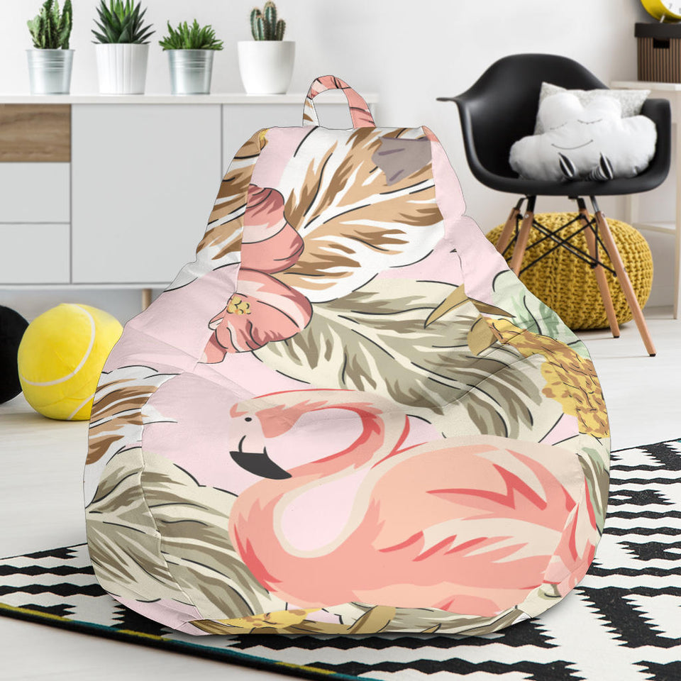 Pink Flamingo Birds Pineapples Hibiscus Flower Pattern Bean Bag Cover