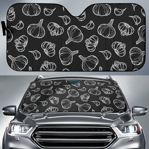Garlic Pattern Black Background Car Sun Shade