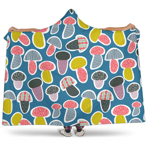 Colorful Mushroom Design Pattern Hooded Blanket