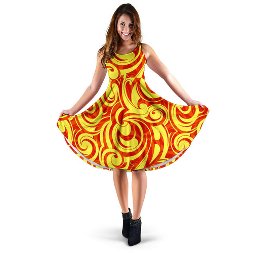 Fire Flame Design Pattern Sleeveless Midi Dress
