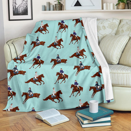 Horses Running Horses Rider Pattern Premium Blanket