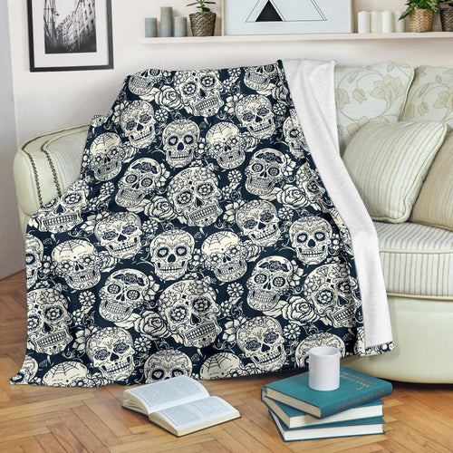 Sugar Skull Black White Pattern Premium Blanket