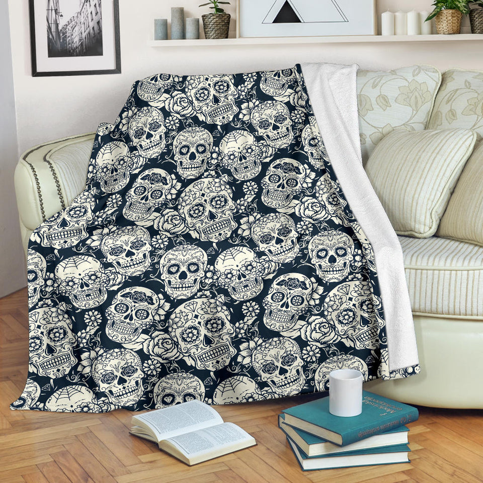 Sugar Skull Black White Pattern Premium Blanket