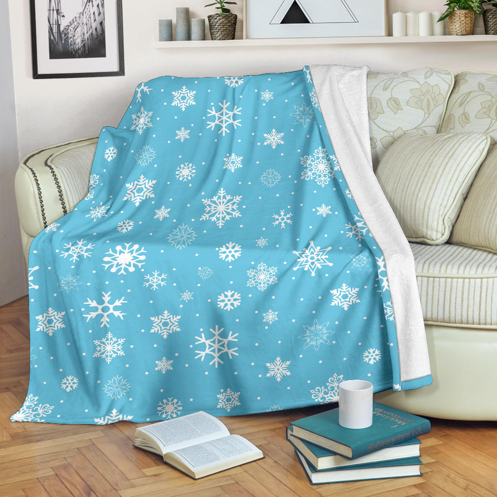 Snowflake Pattern Blue Background Premium Blanket