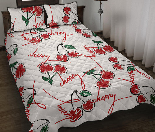 Hand drawn cherry pattern Quilt Bed Set