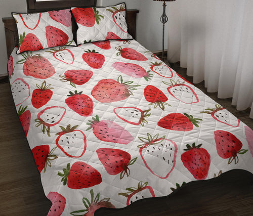 watercolor hand drawn beautiful strawberry pattern Quilt Bed Set