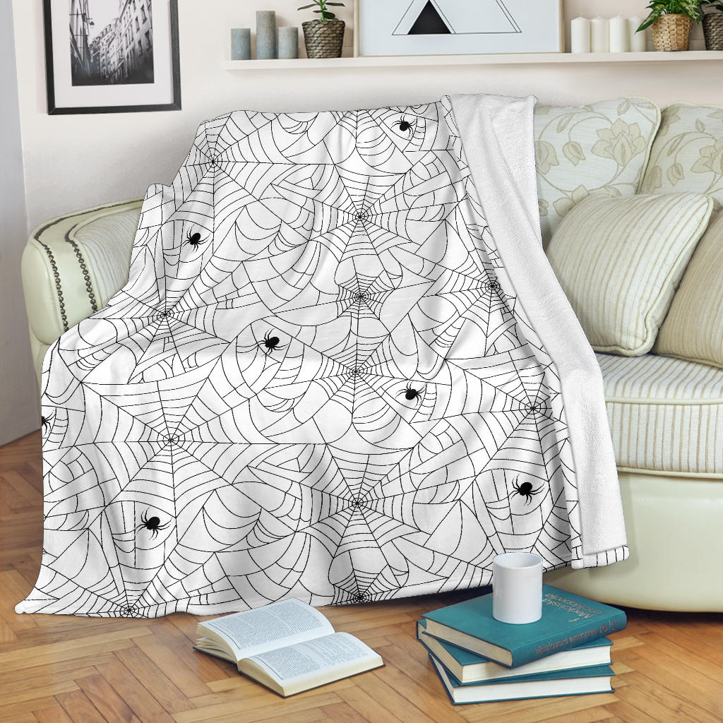 Spider Web Cobweb Pattern White Background Premium Blanket