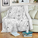 Spider Web Cobweb Pattern White Background Premium Blanket