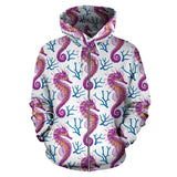 Purple Seahorse Blue Coral Pattern Zip Up Hoodie