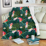Parrot Palm Tree Leaves Flower Hibiscus Pattern Premium Blanket
