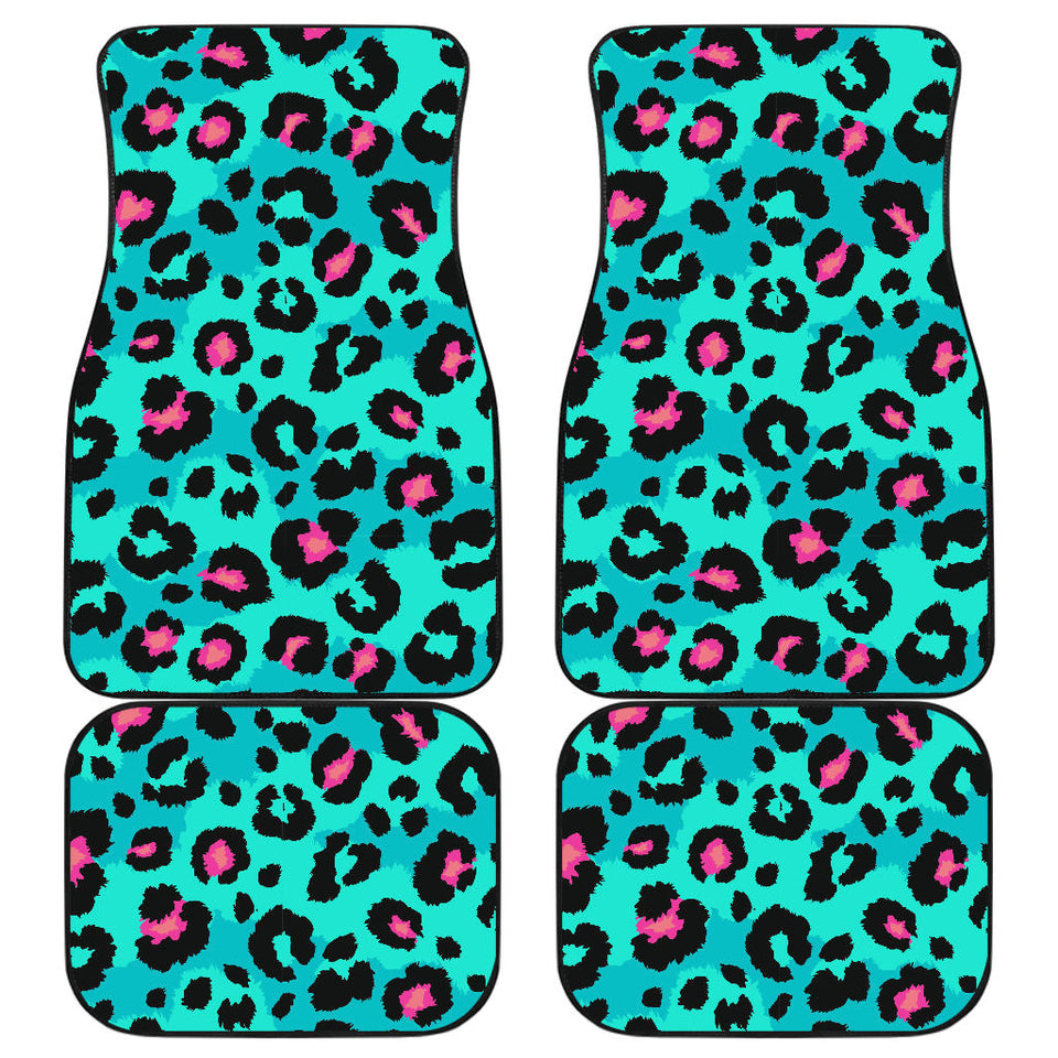 Green Leopard Skin Print Pattern Front And Back Car Mats