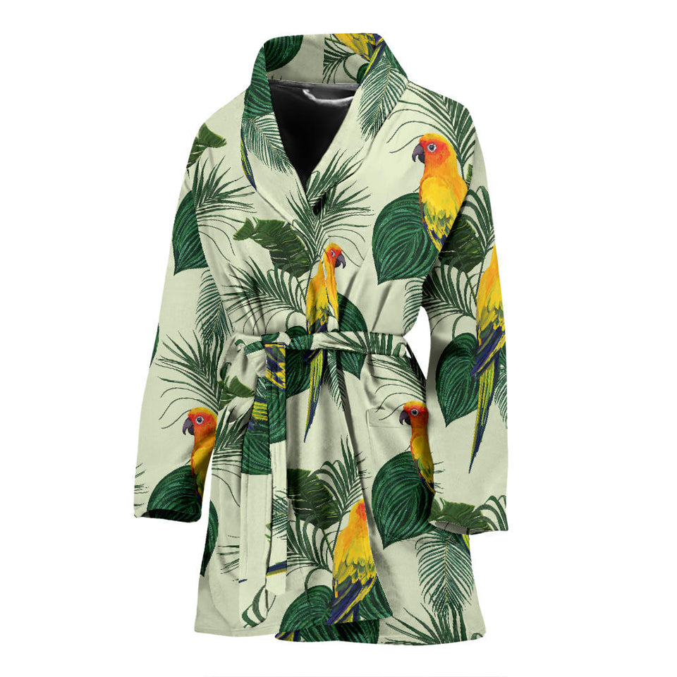 Beautiful Parrot Palm Leaves Pattern Women'S Bathrobe