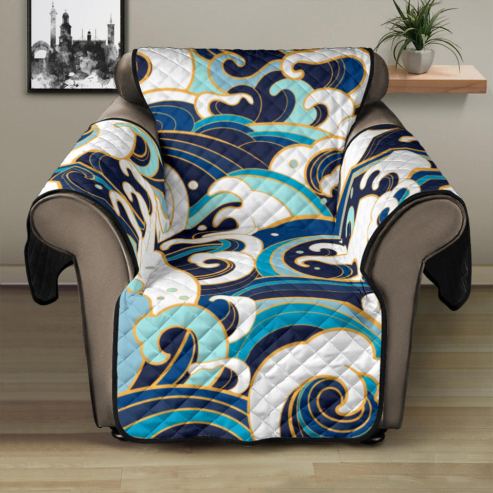 Japanese wave pattern Recliner Cover Protector